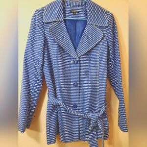 Rafaella studio. blue and white check. Belted.  Fully lined. lightweight coat
